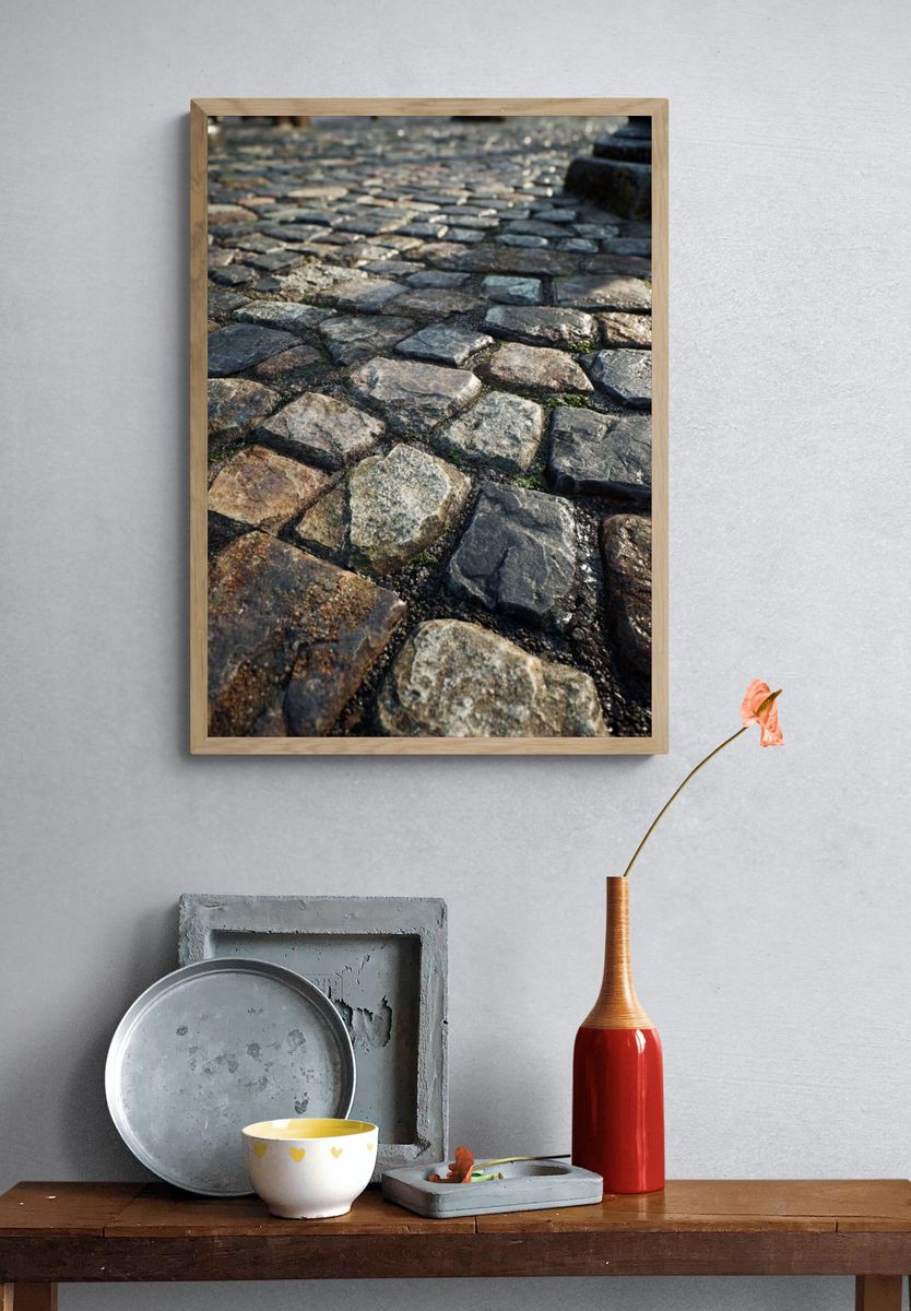 Cobblestone Path Photography Poster. — room view 3