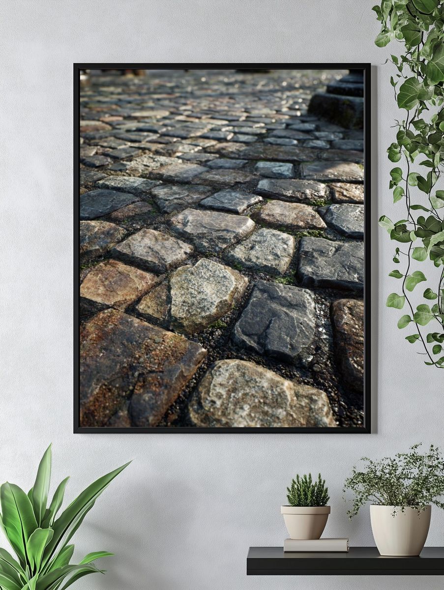 Cobblestone Path Photography Poster. — room view 4