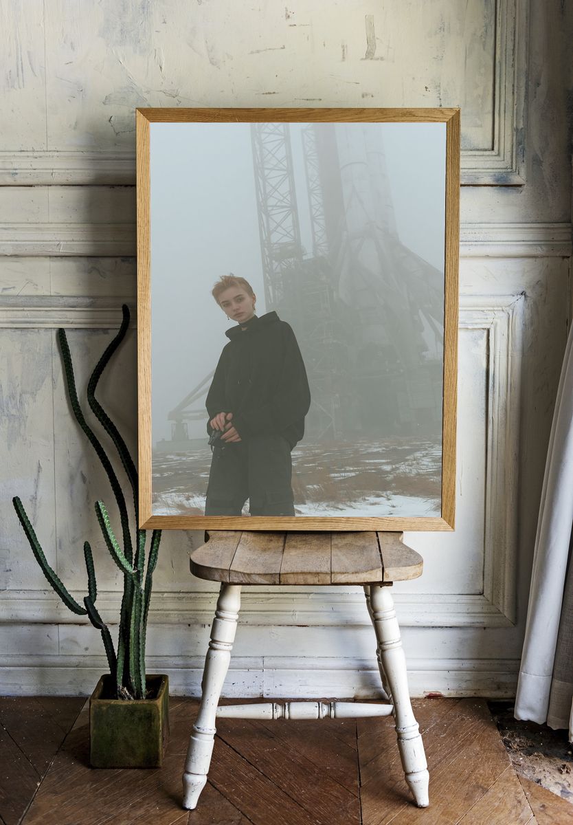 Foggy Industrial Portrait Poster. room preview