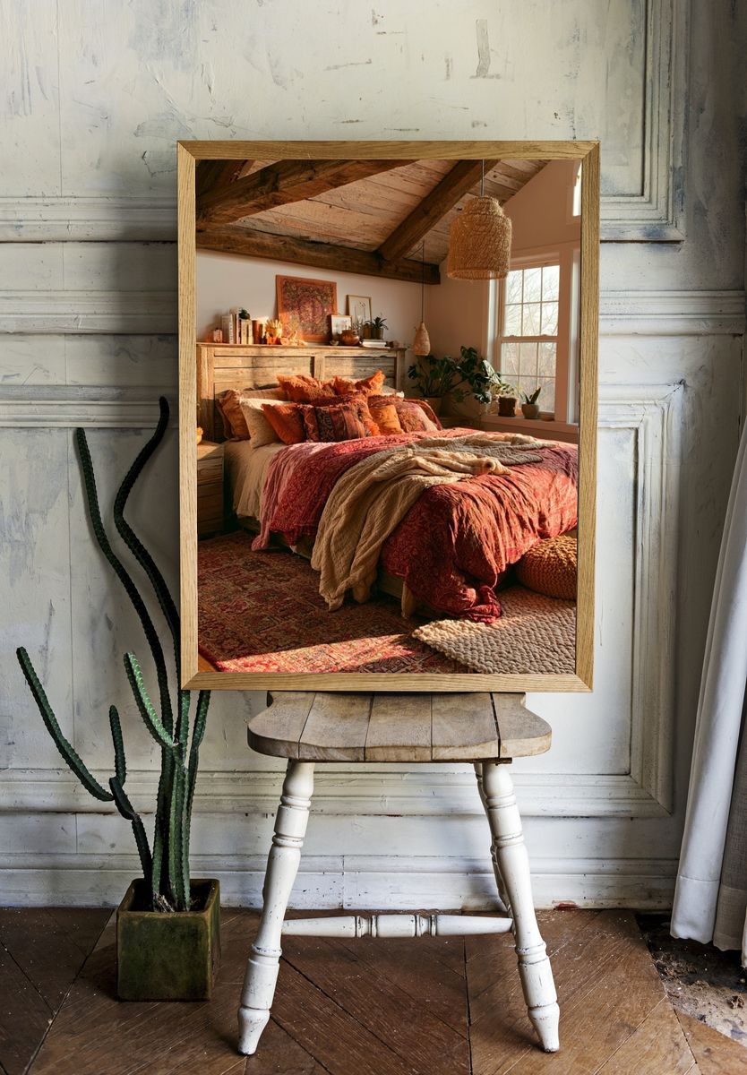 Boho Bedroom Interior Photography Poster. room preview