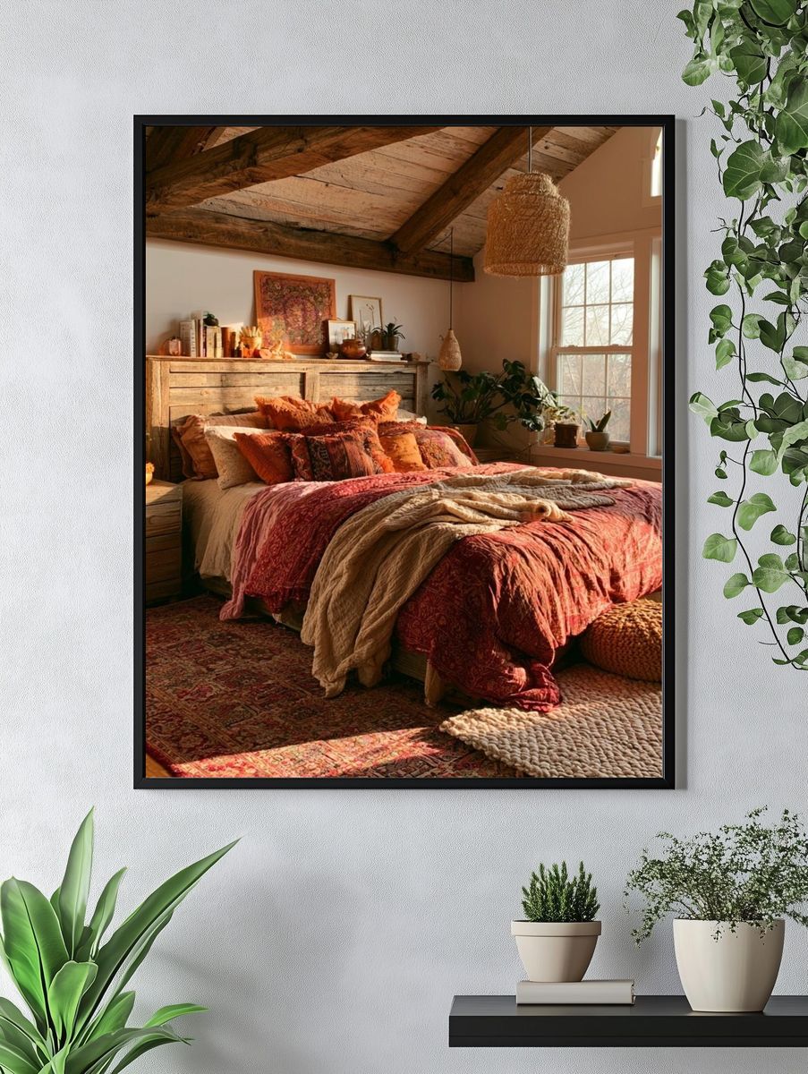 Boho Bedroom Interior Photography Poster. — room view 4