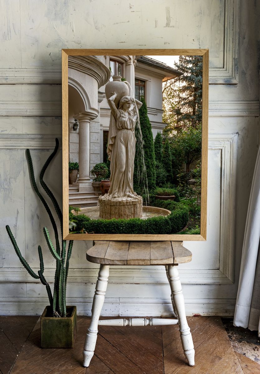 Classical Garden Fountain Photography Poster. — room view 1