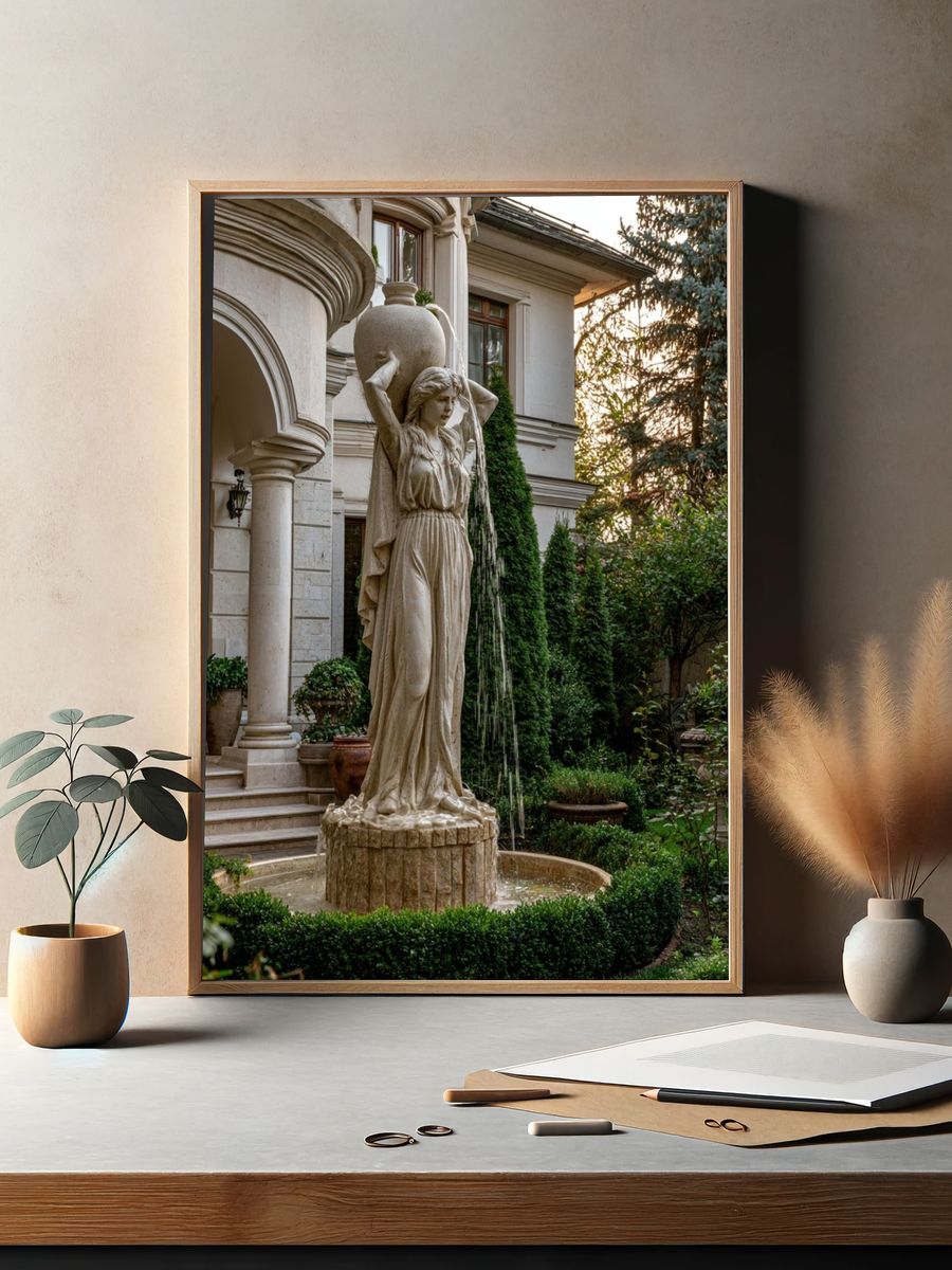 Classical Garden Fountain Photography Poster. — room view 2