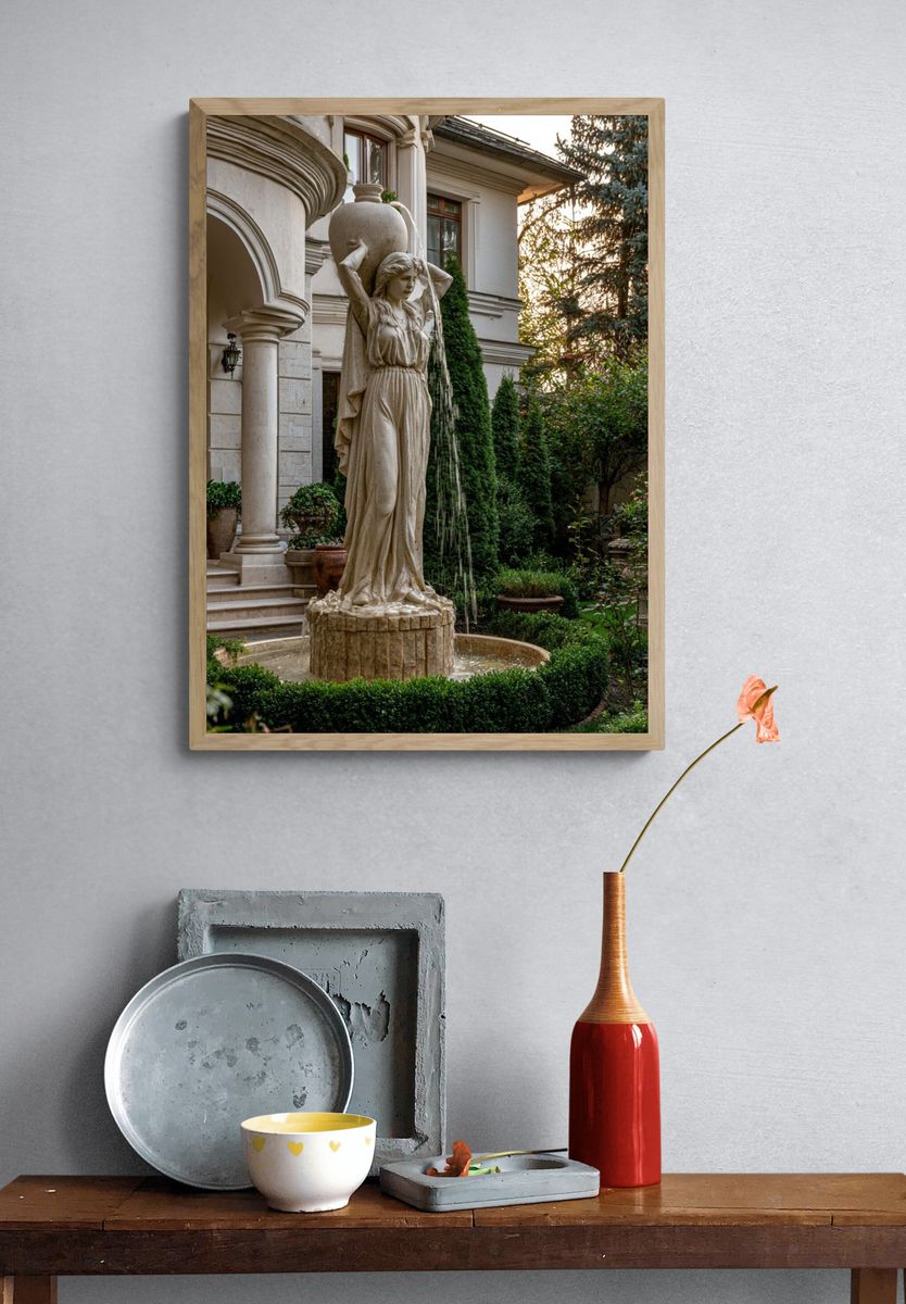 Classical Garden Fountain Photography Poster. — room view 3