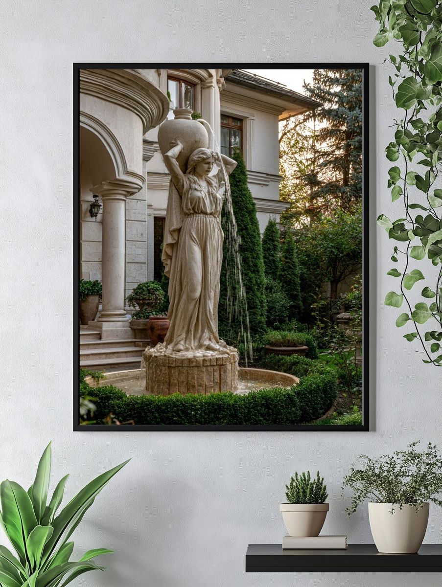 Classical Garden Fountain Photography Poster. — room view 4