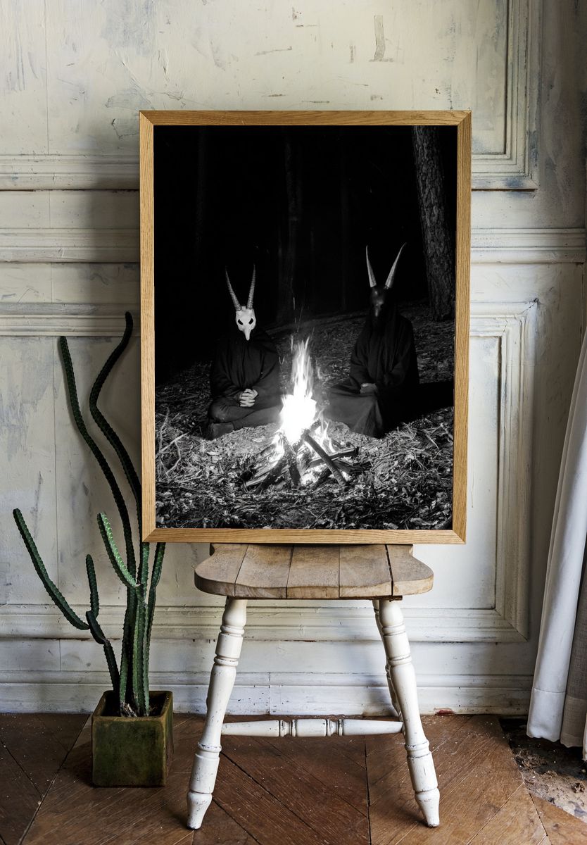 Horned Figures by Campfire Poster. room preview