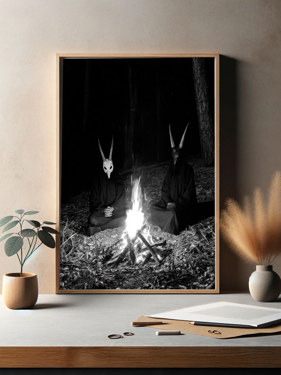 Horned Figures by Campfire Poster. — room view 2