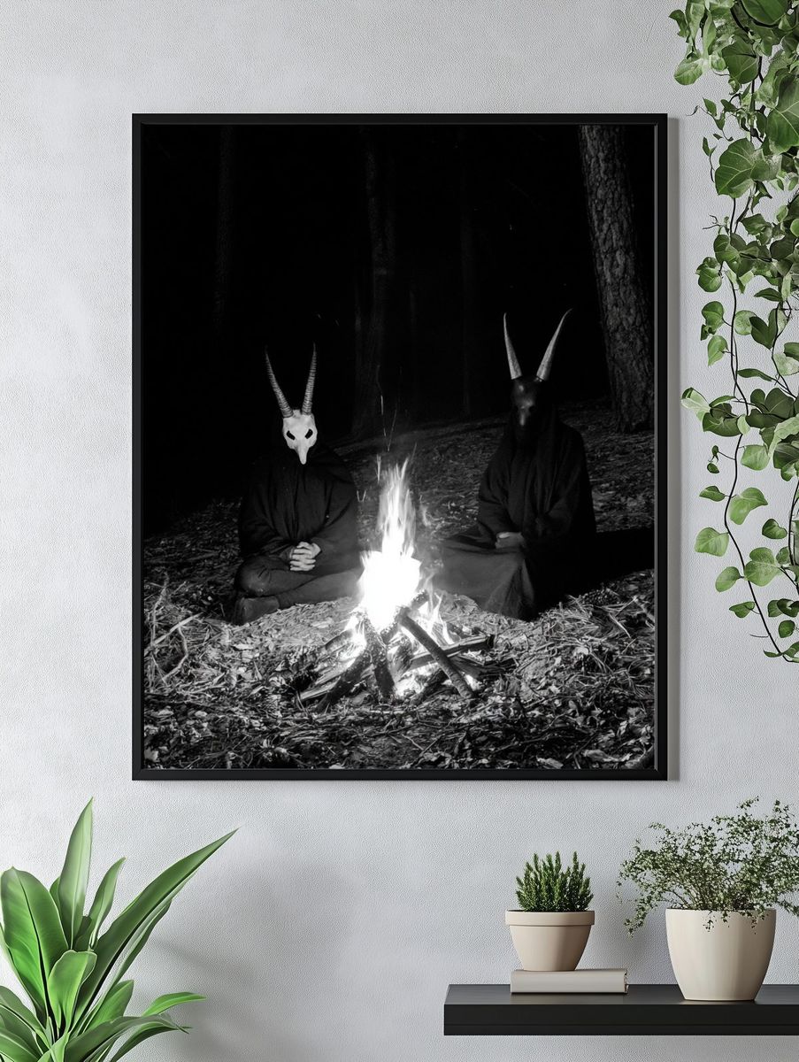 Horned Figures by Campfire Poster. — room view 4