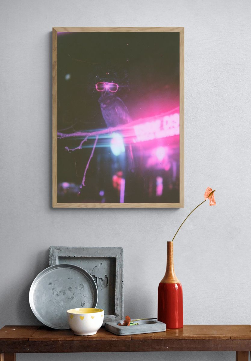 Neon Owl Portrait Poster. — room view 3