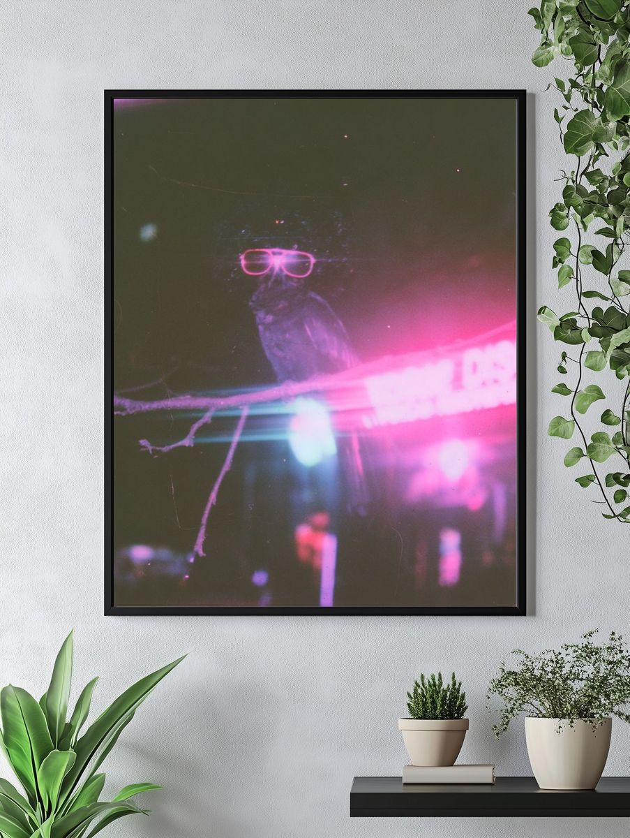 Neon Owl Portrait Poster. — room view 4