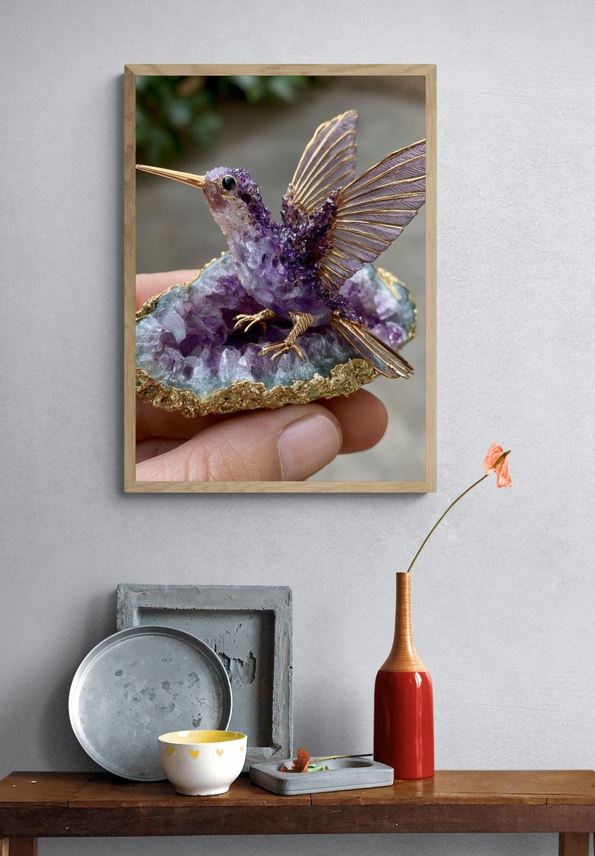 Amethyst Hummingbird Photography Poster. — room view 3