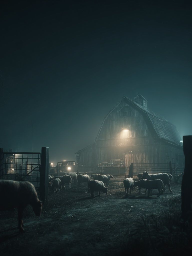 Foggy Farm at Night Photography Poster. poster — photography art