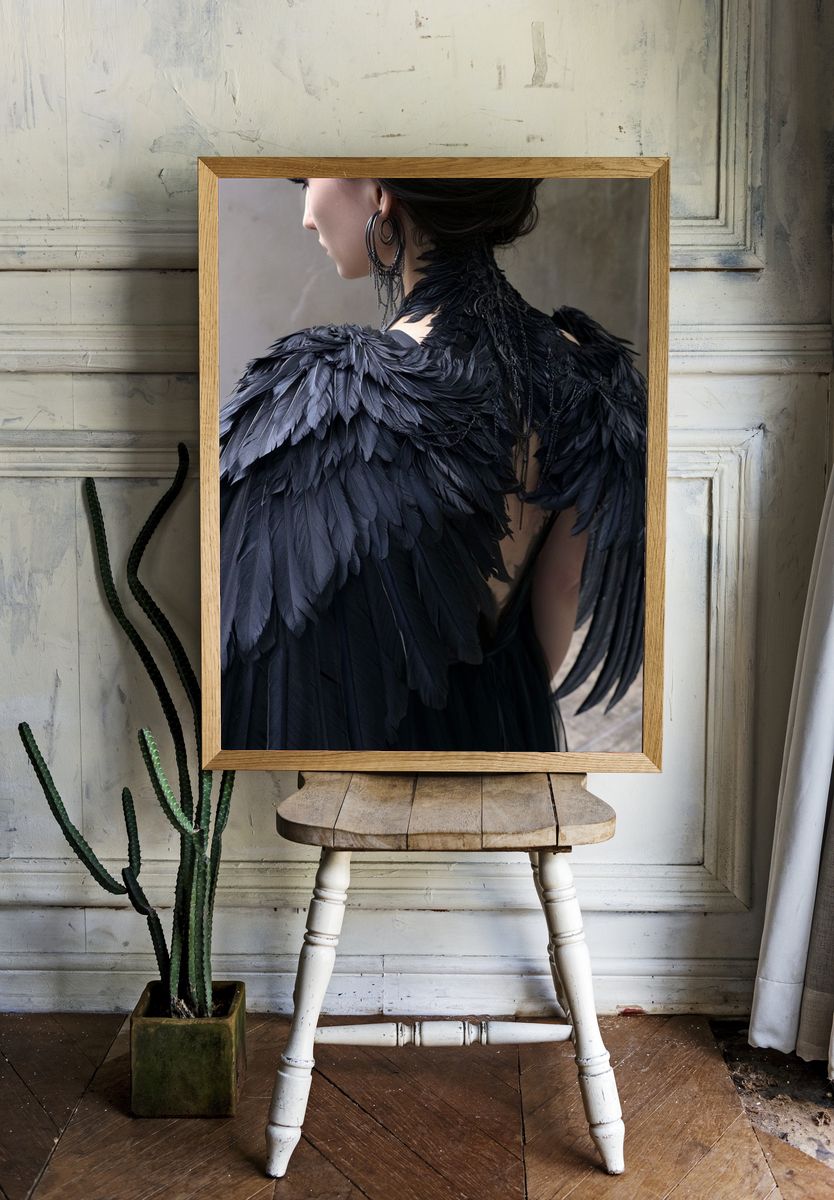 Black Feather Fashion Portrait Poster. — room view 1