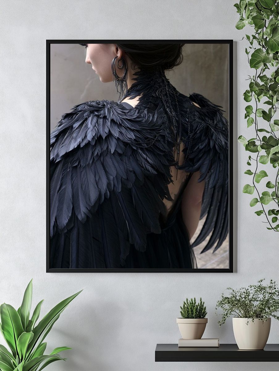 Black Feather Fashion Portrait Poster. — room view 4