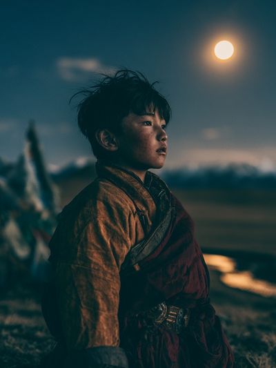 Moonlit Child Portrait Print. poster
