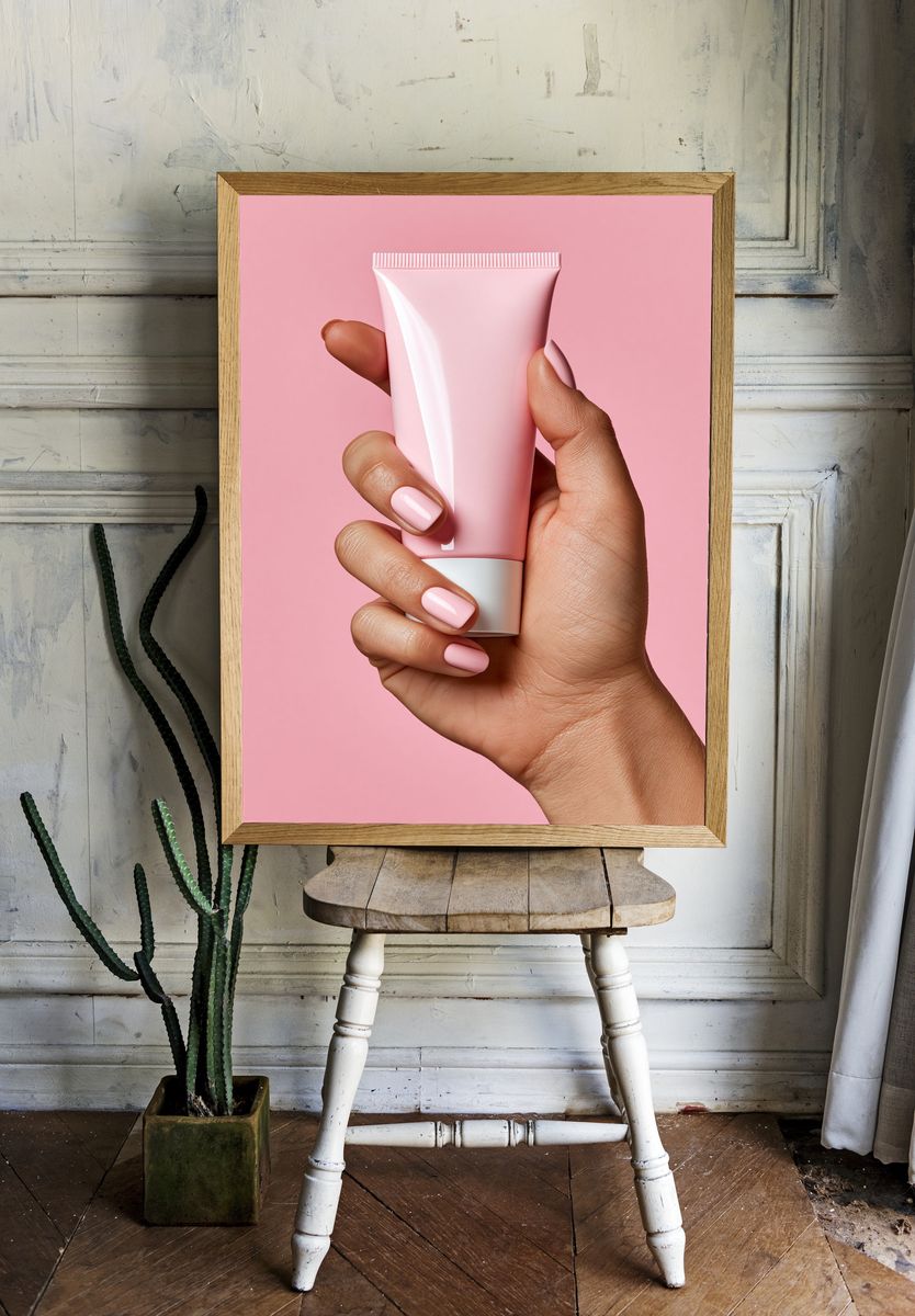 Pink Skincare Hand Photography Poster. — room view 1