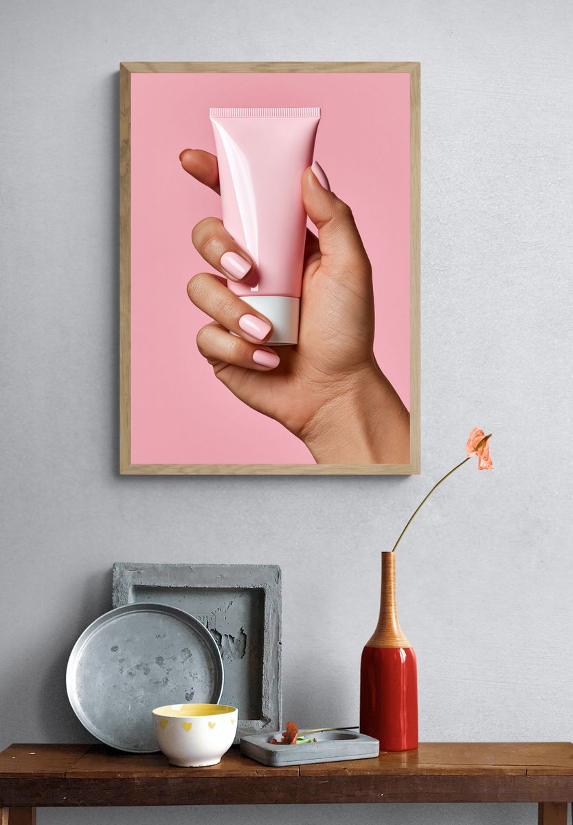 Pink Skincare Hand Photography Poster. — room view 3