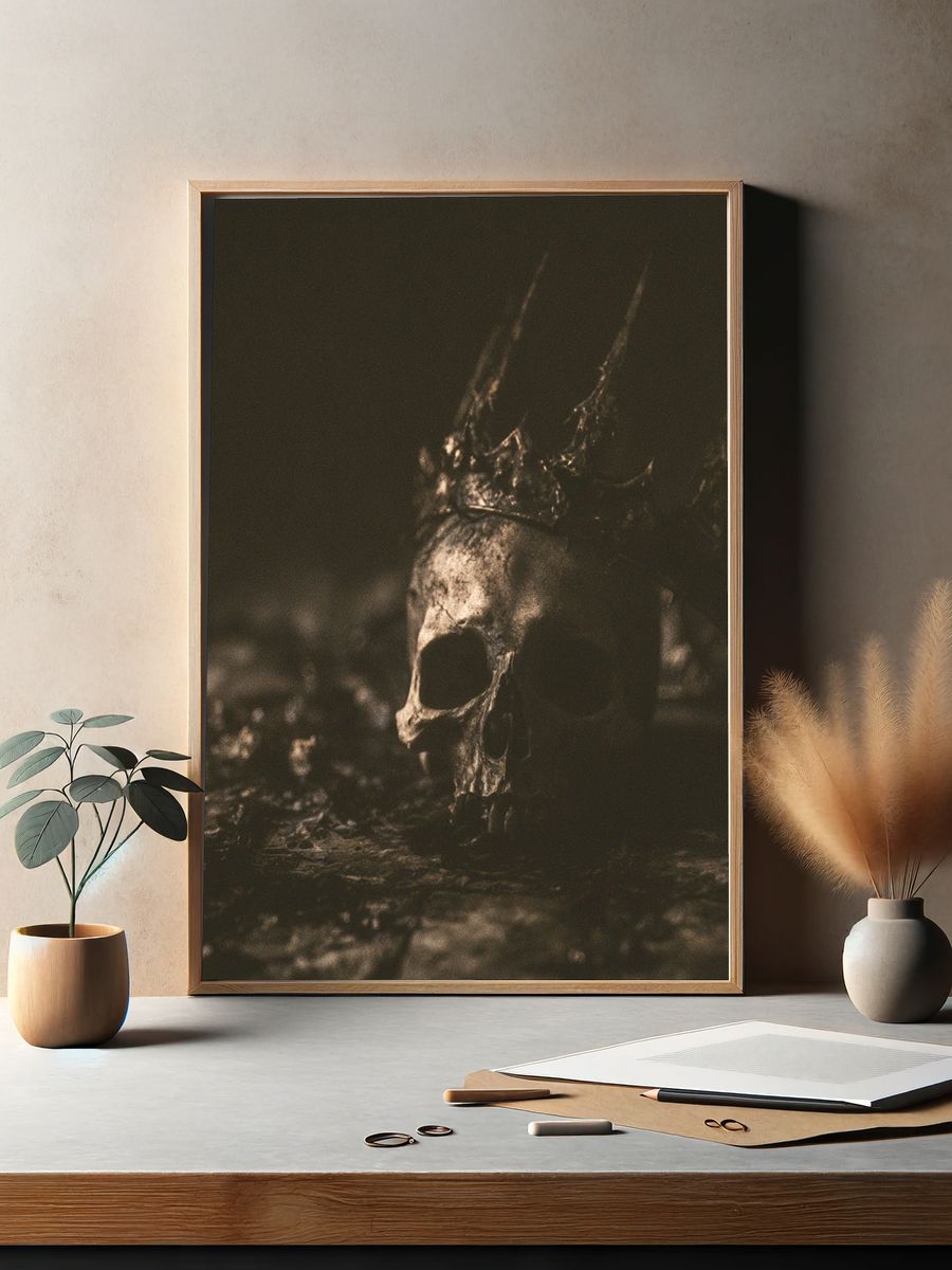 Crowned Skull Dark Photography Poster. — room view 2