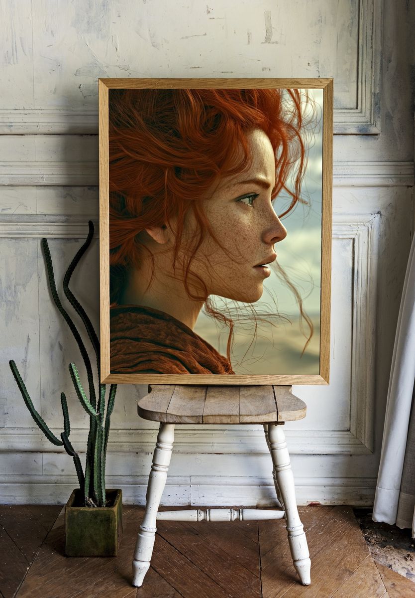 Red-Haired Woman Portrait Print. — room view 1