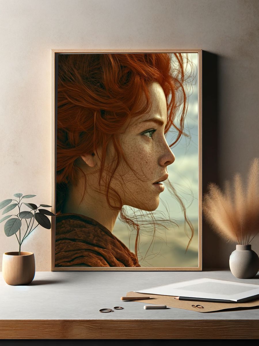 Red-Haired Woman Portrait Print. — room view 2