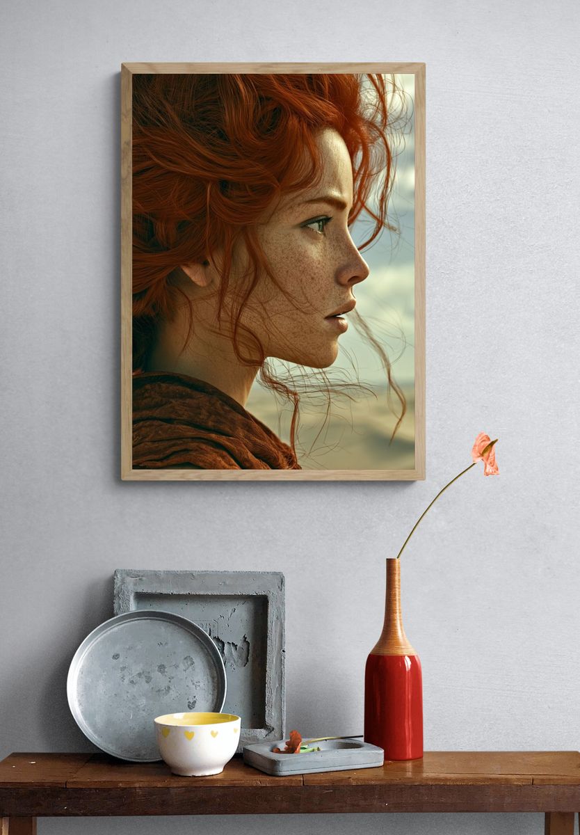 Red-Haired Woman Portrait Print. — room view 3