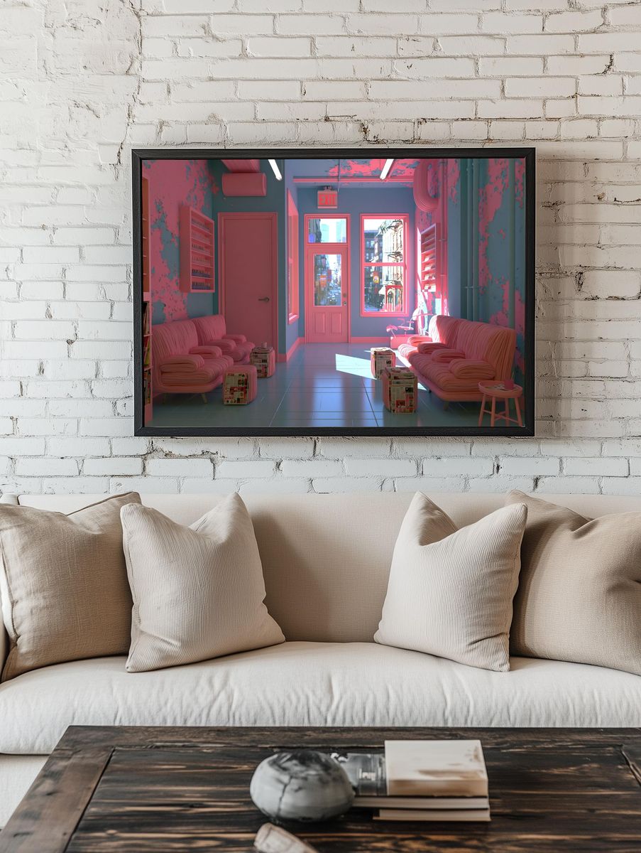 Neon Pink Salon Interior Photography Poster. — room view 1