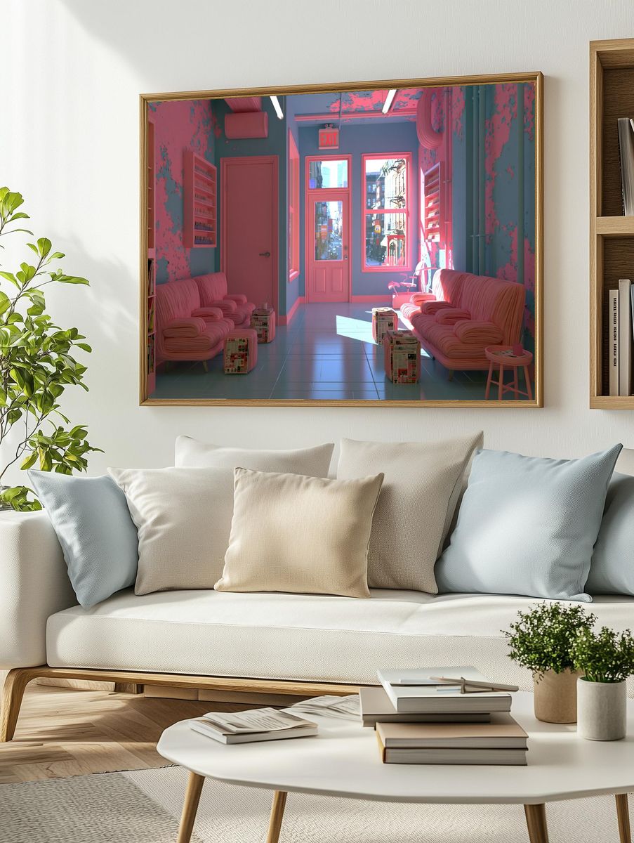 Neon Pink Salon Interior Photography Poster. — room view 2