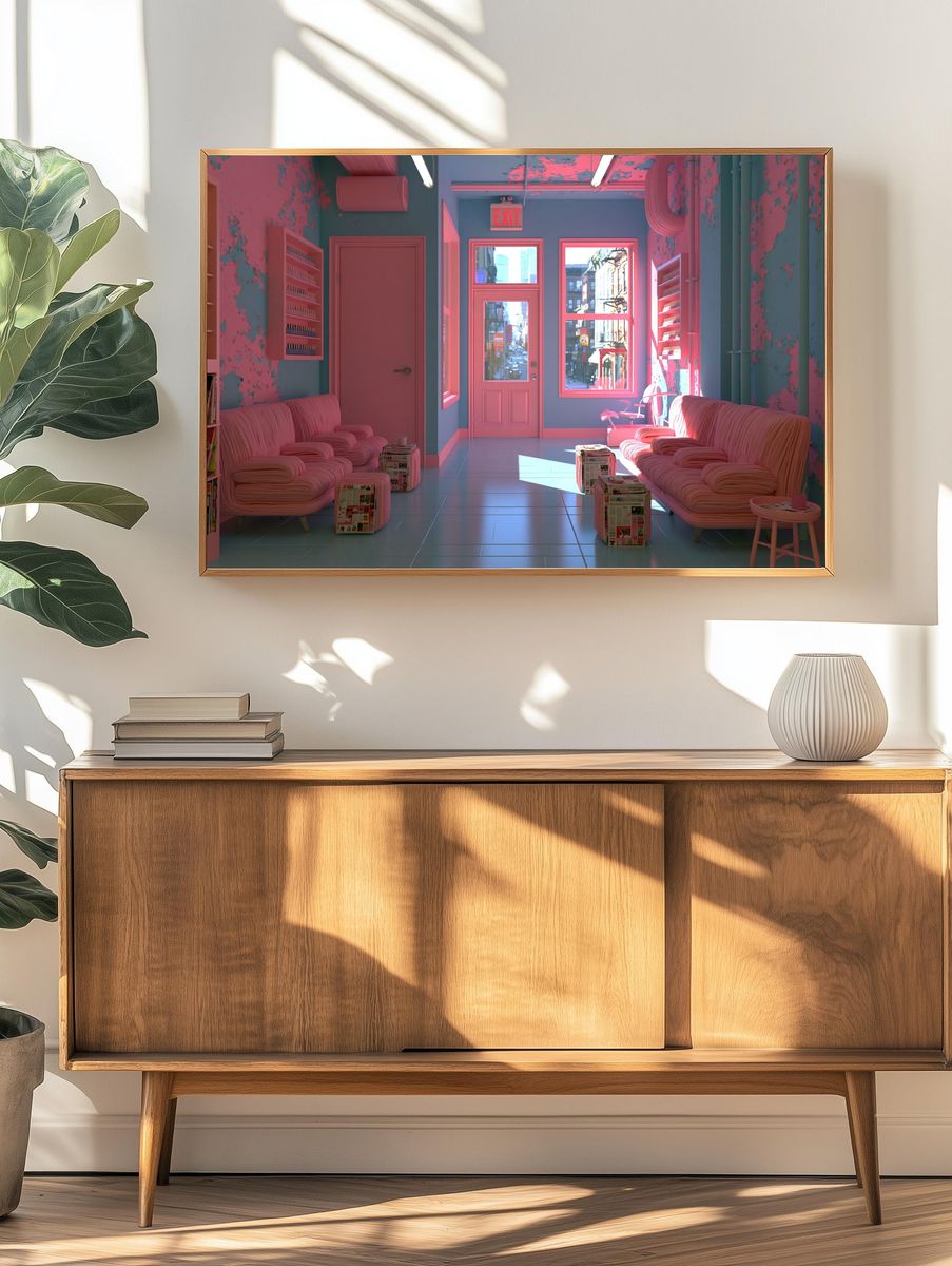 Neon Pink Salon Interior Photography Poster. — room view 3
