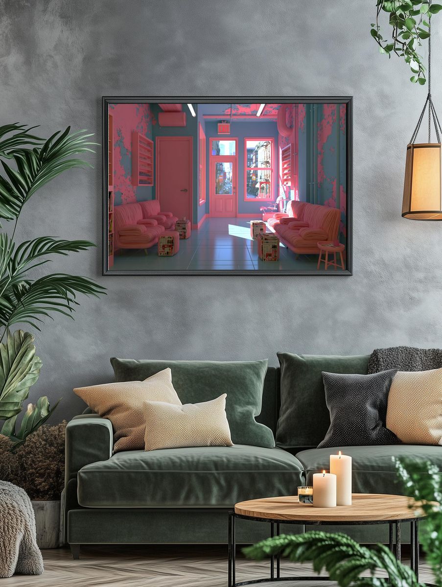 Neon Pink Salon Interior Photography Poster. — room view 4