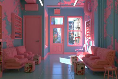 Neon Pink Salon Interior Photography Poster.