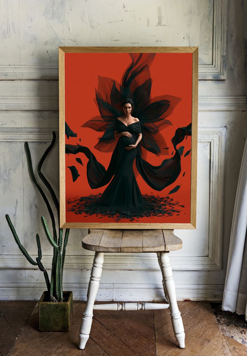 Crimson Veil Portrait Print. room preview