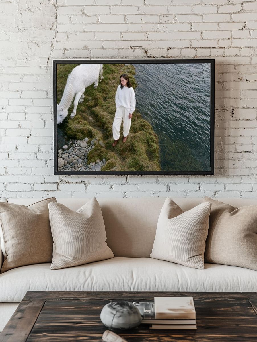 Woman and White Horse Photography Poster. — room view 1