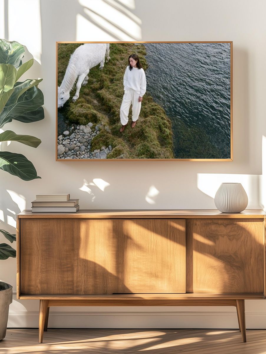 Woman and White Horse Photography Poster. — room view 3