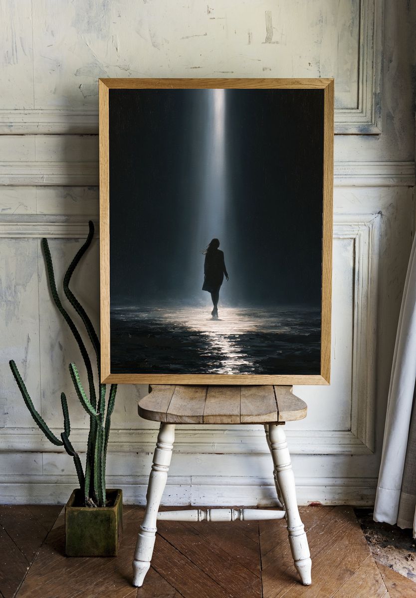 Silhouette in Rainlight Photography Poster. room preview