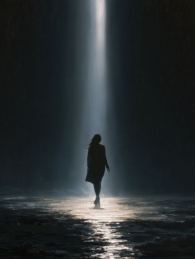 Silhouette in Rainlight Photography Poster. poster