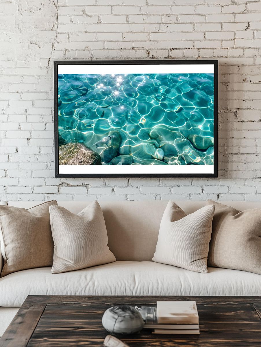 Turquoise Water Ripples Photography Poster. — room view 1