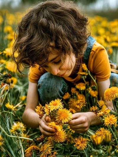 Child in Dandelion Field Photography Poster. poster