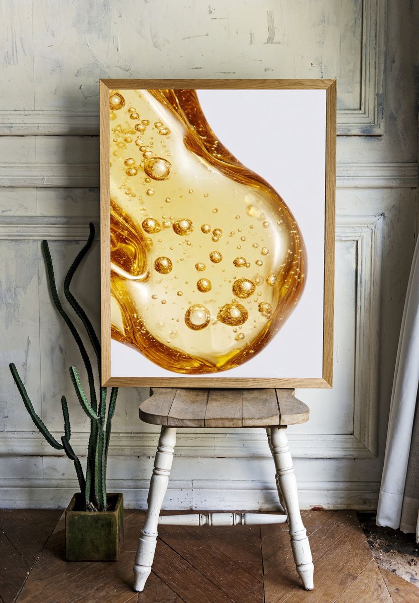 Golden Oil Bubbles Photography Poster. room preview