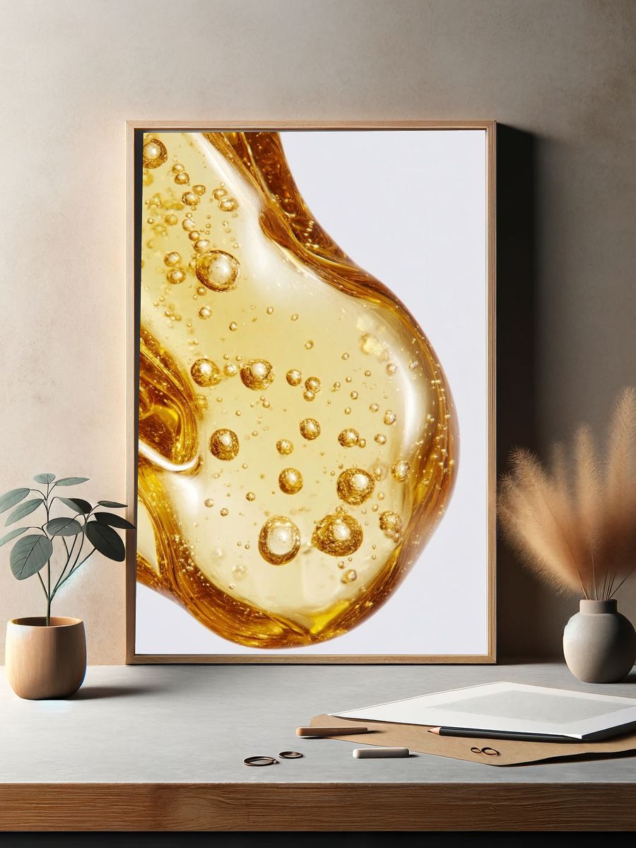 Golden Oil Bubbles Photography Poster. — room view 2