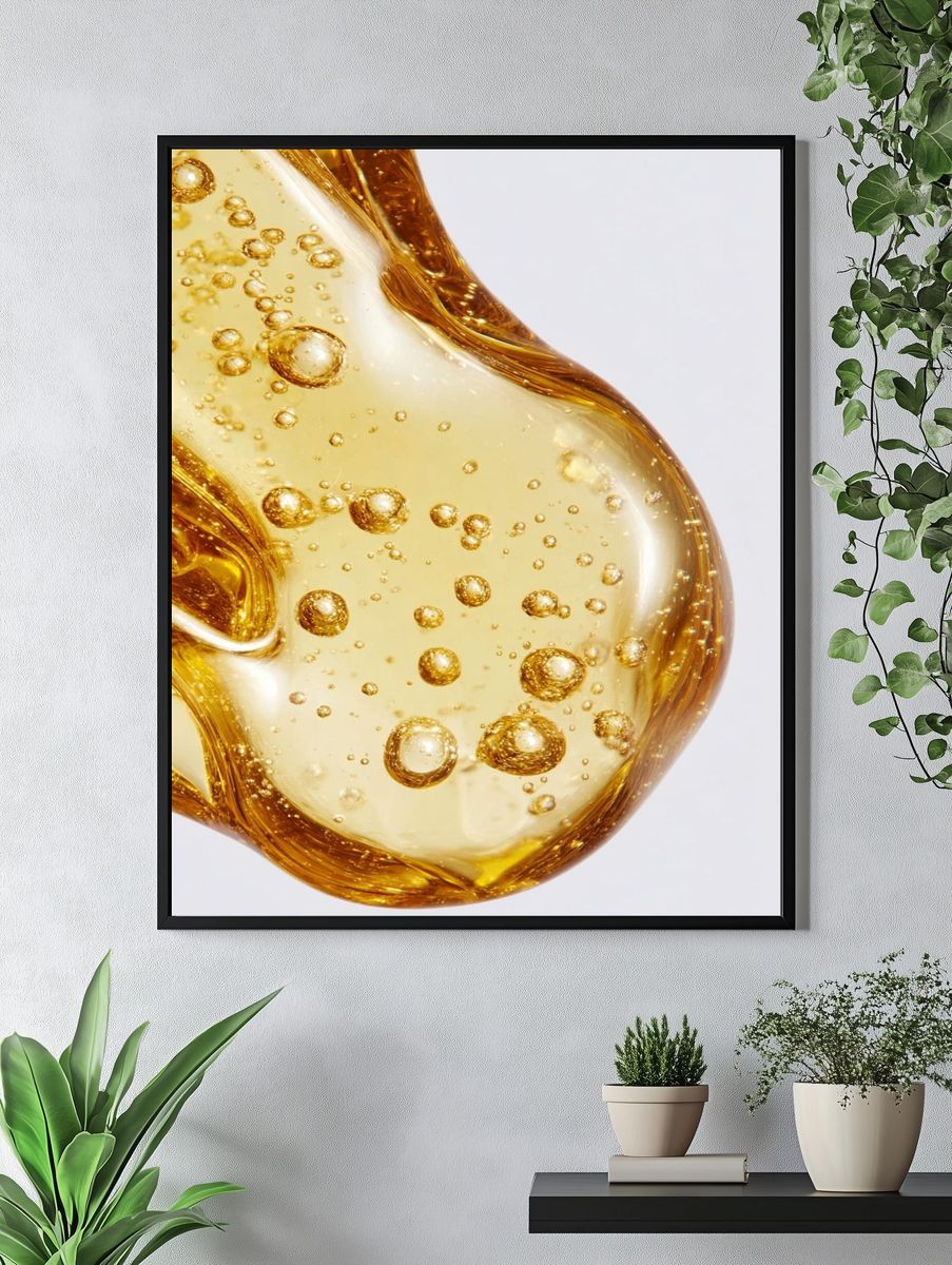 Golden Oil Bubbles Photography Poster. — room view 4