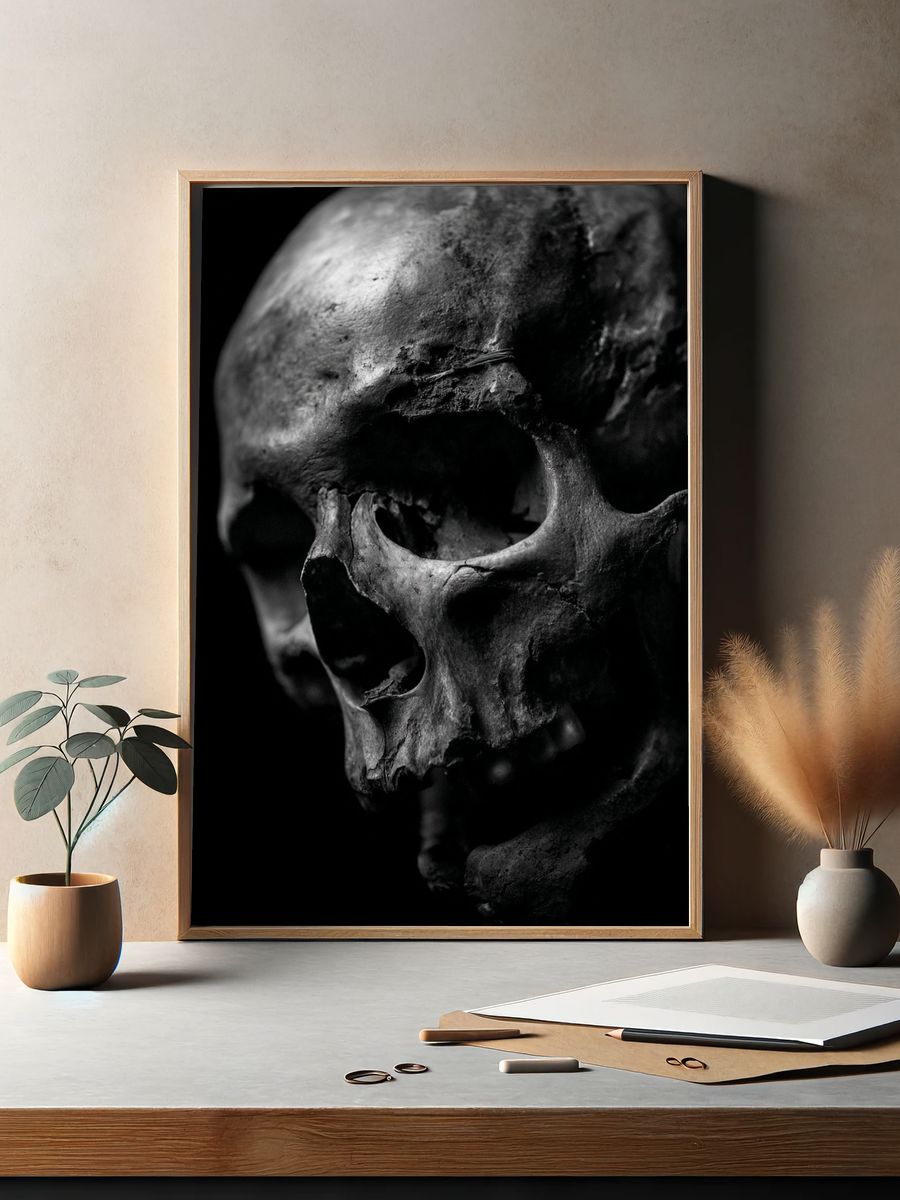 Human Skull Black-White Poster. — room view 2