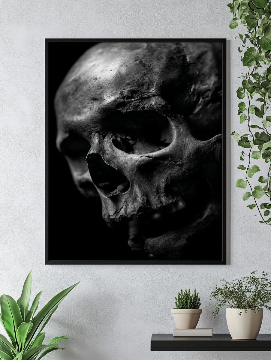 Human Skull Black-White Poster. — room view 4