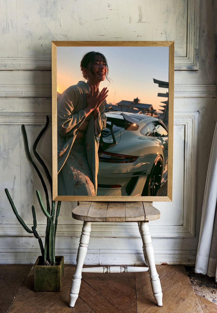 Sunset Kimono Portrait Photography Poster. — room view 1