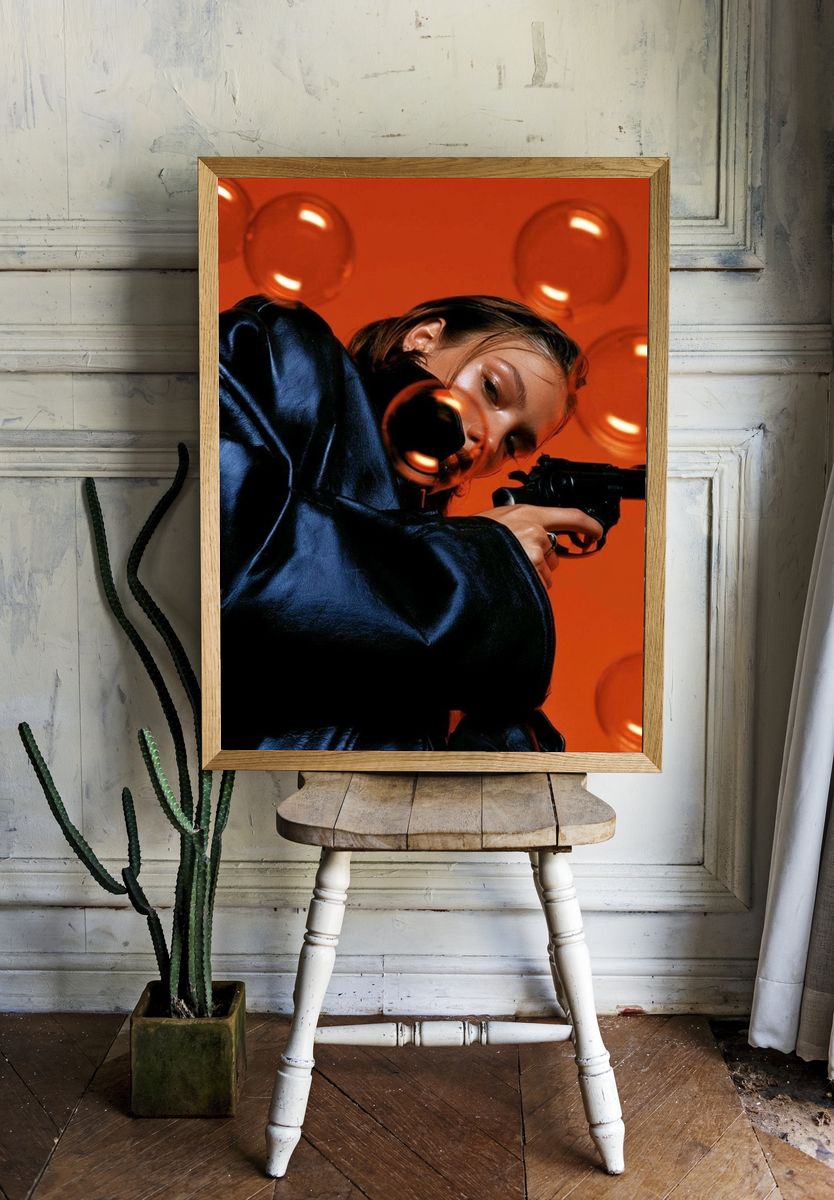 Orange Bubble Portrait Photography Poster. room preview