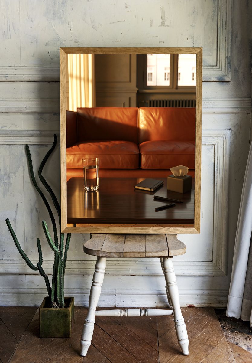 Sunlit Leather Sofa Interior Photography Poster. — room view 1