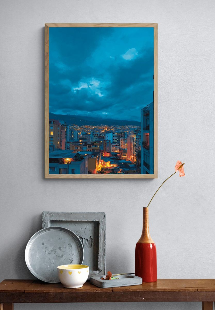 Blue Hour Cityscape Photography Poster. — room view 3