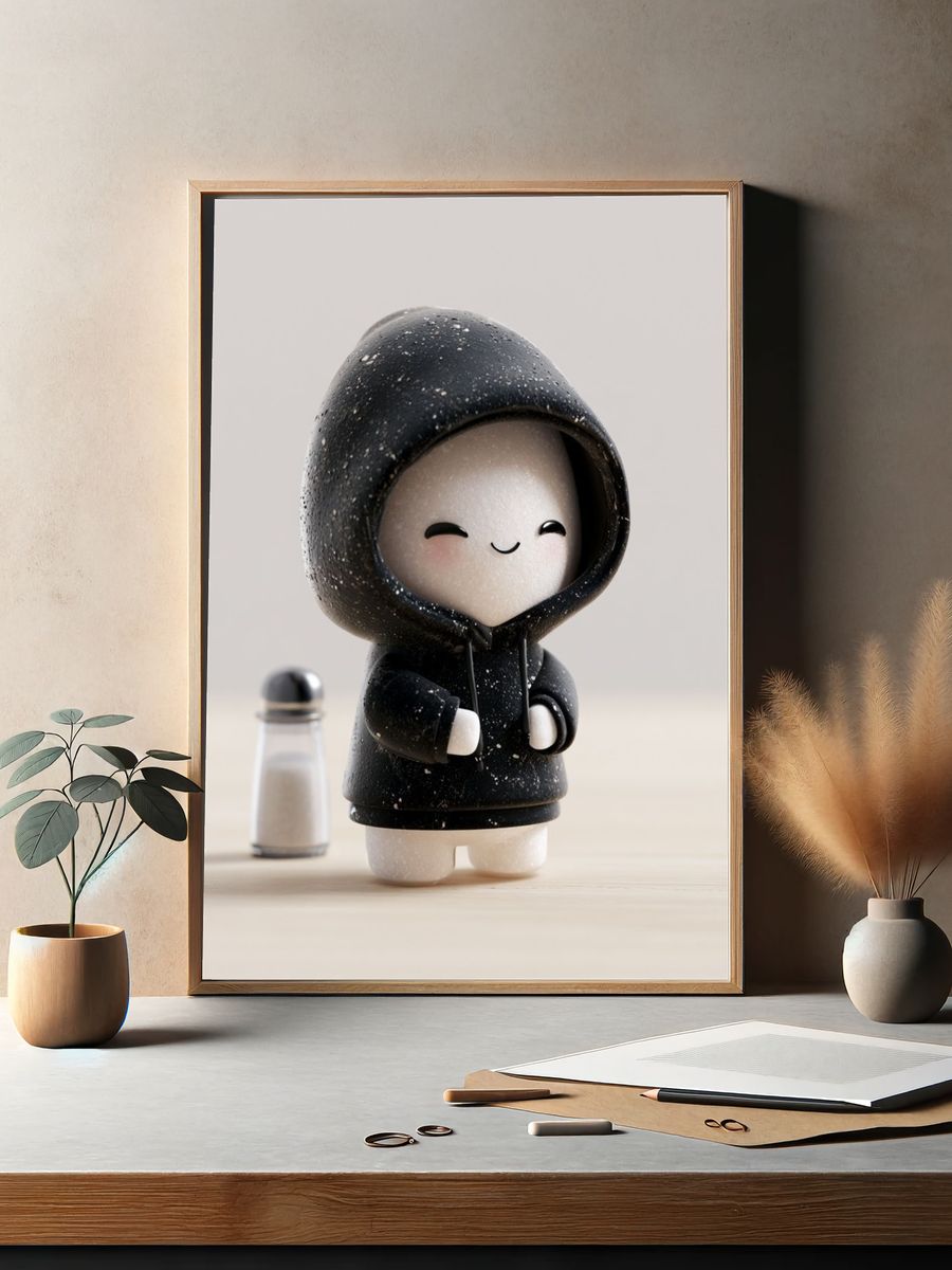 Cute Hooded Figurine Photography Print. — room view 2