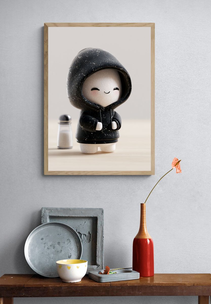 Cute Hooded Figurine Photography Print. — room view 3
