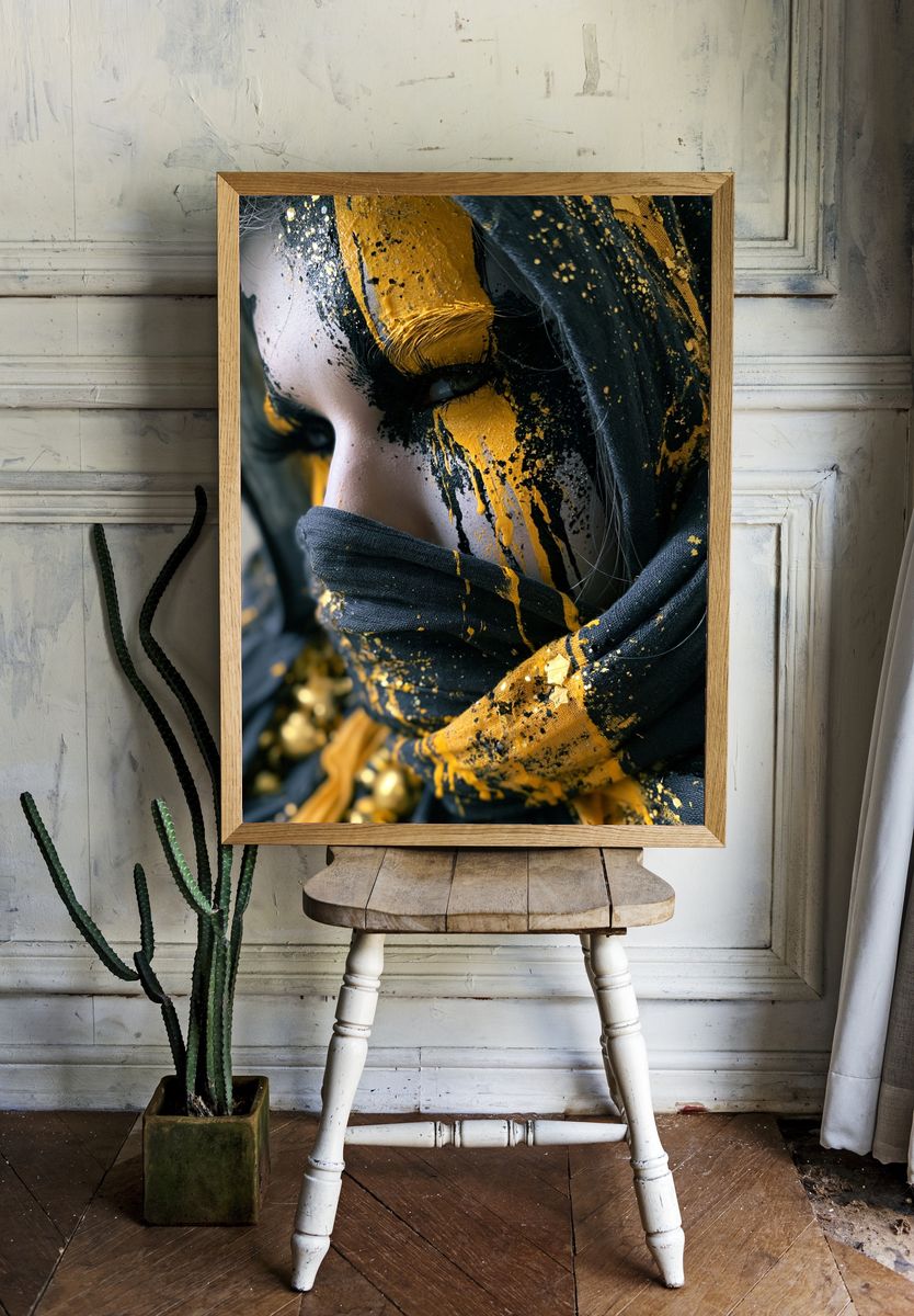 Gilded Mask Portrait Print. room preview