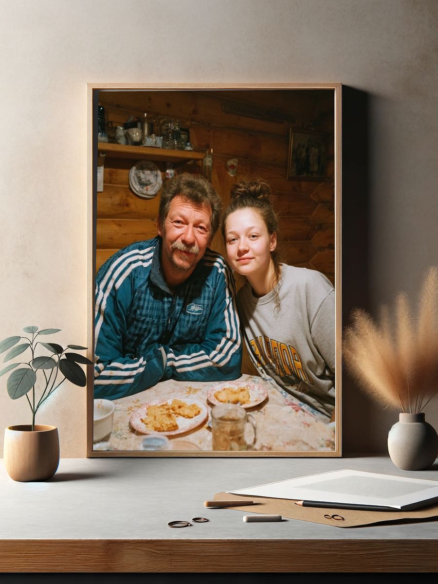 Cozy Cabin Family Portrait Print. — room view 2